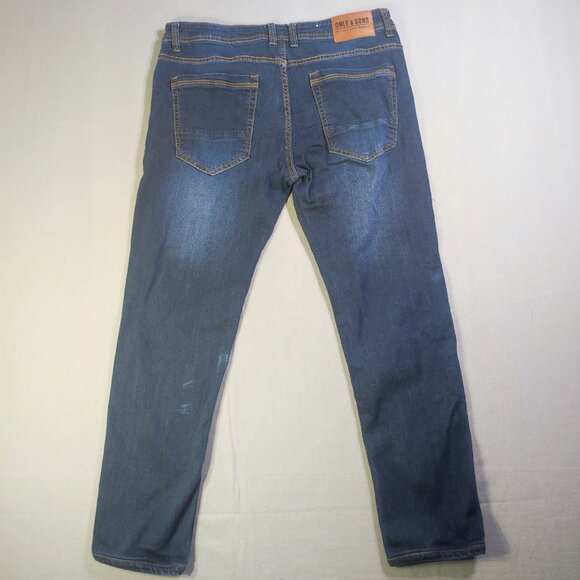 Only & Sons jeans men's size 34 denim blue ankle crop tapered - Picture 3 of 12